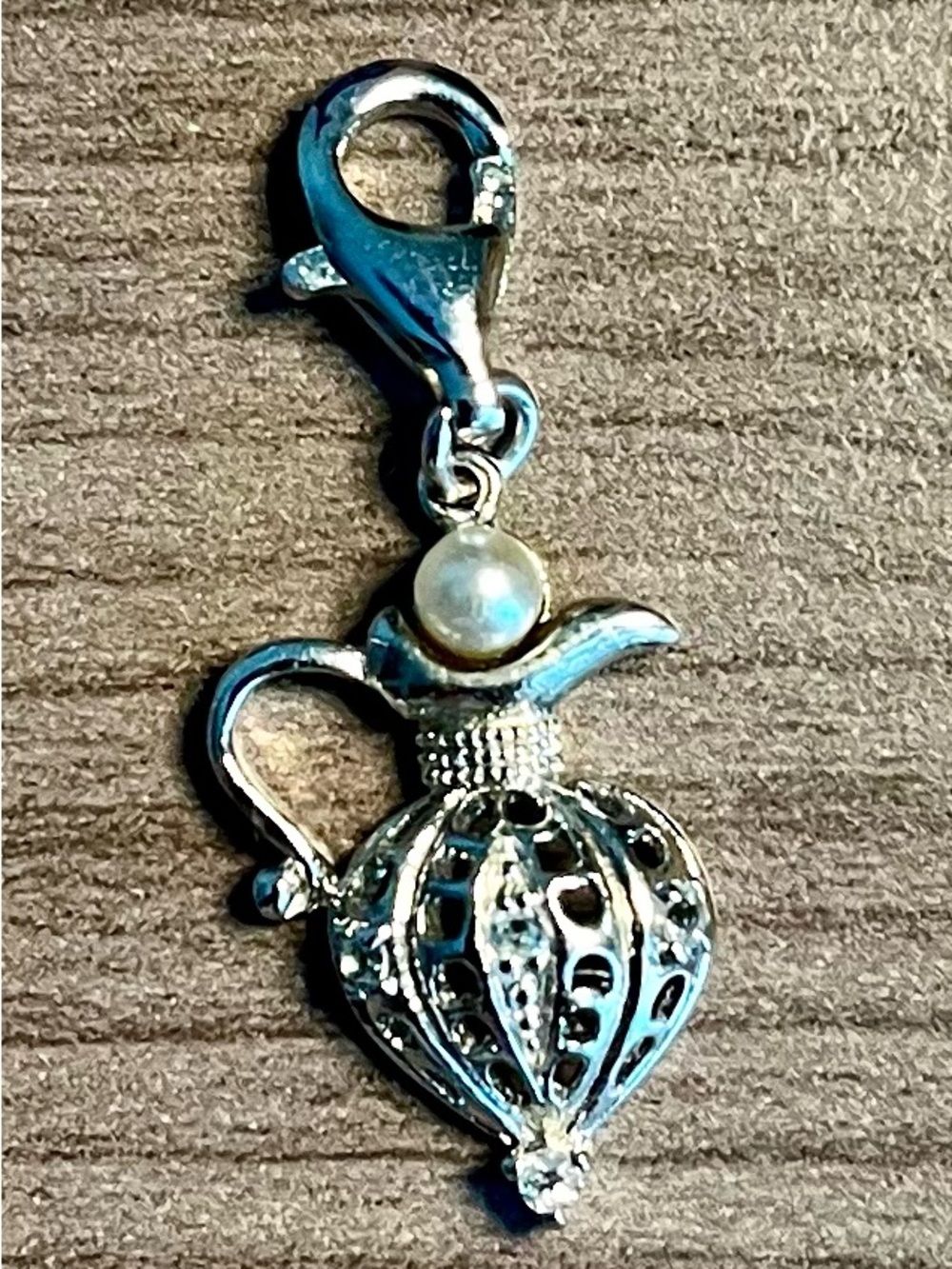 Silver-stamped 925 Perfume Bottle Charm with Pearl Accent